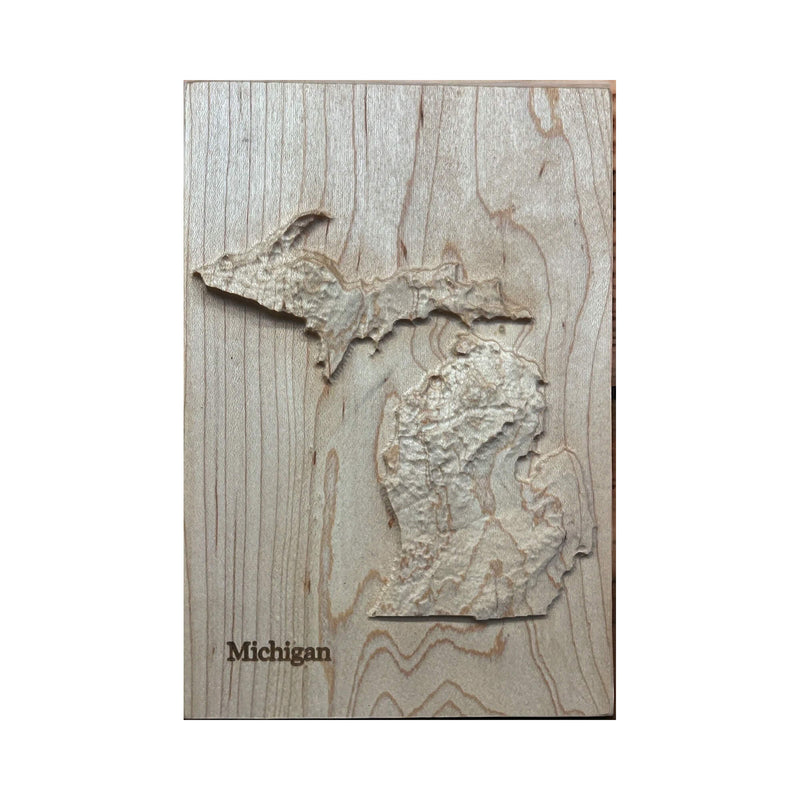 Michigan 3D Topographic Wood Carved Relief Map | Michigan Map Gift
