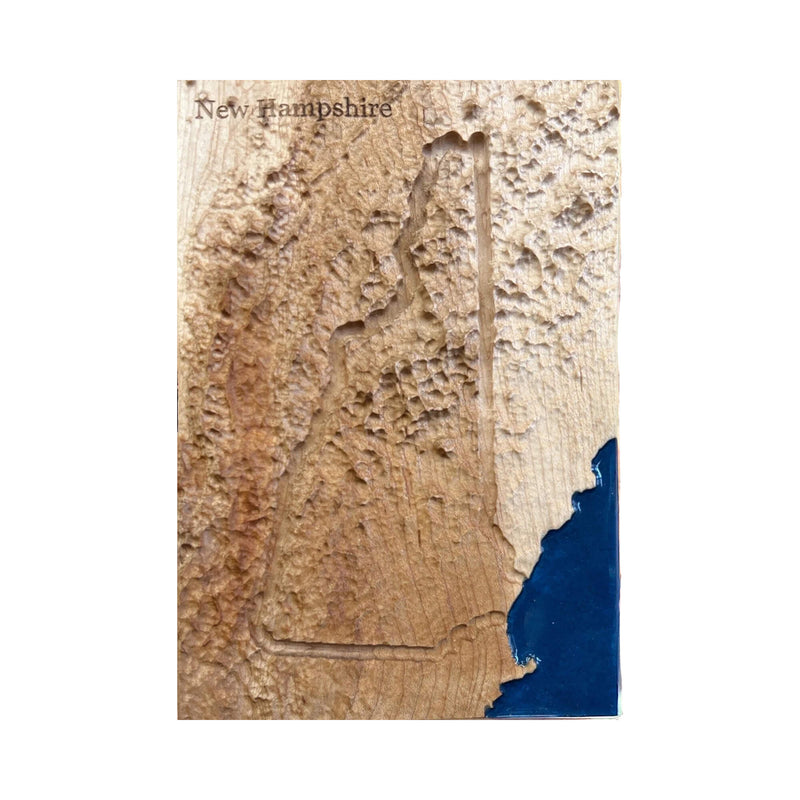 New Hampshire 3D Topographic Wood Carved Relief Map | New Hampshire Gift