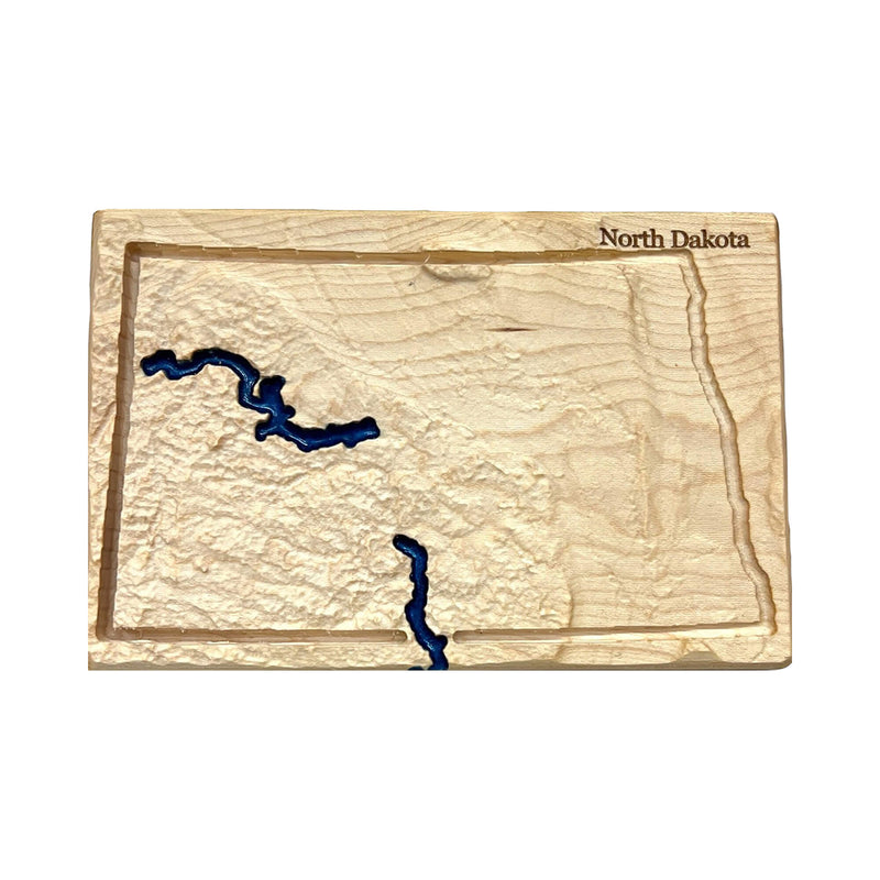 North Dakota Wood Carved 3D Topographic Relief Map | North Dakota Gift
